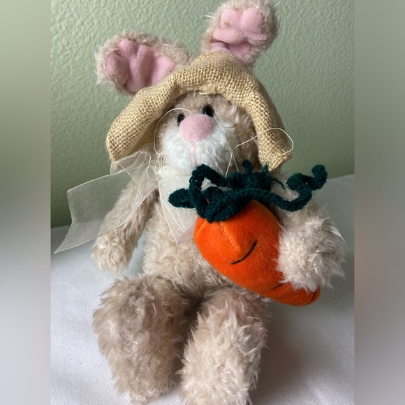 Vintage Neutral Easter Bunny Rabbit with colorful vibrant carrot - Picture 2 of 9